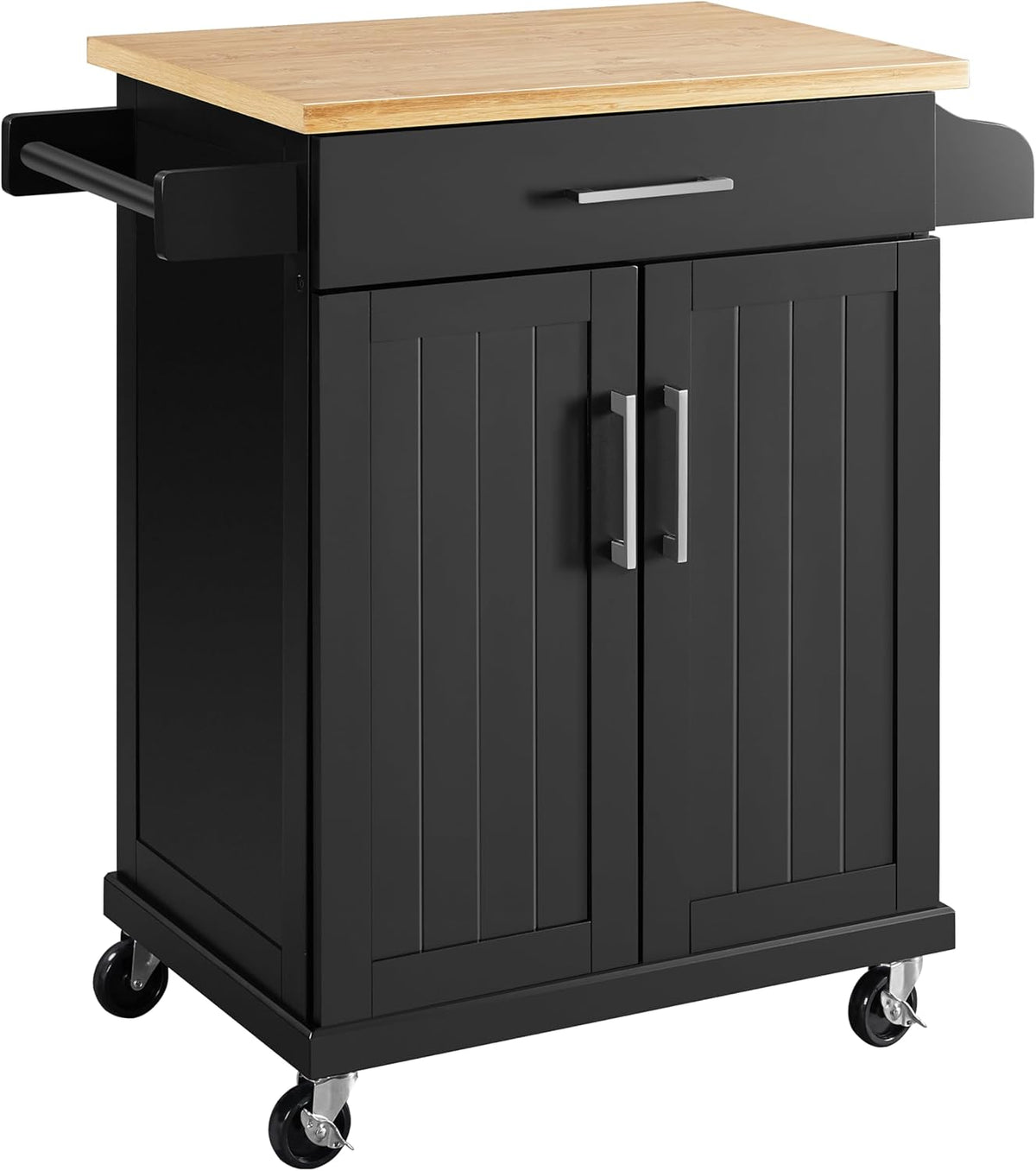 Carrello da cucina Soberine, 1 cassetti, 2 ante, Nero, 91,5 × 66 × 45,5 cm, legno, con ruote, per sala da pranzo e cucina