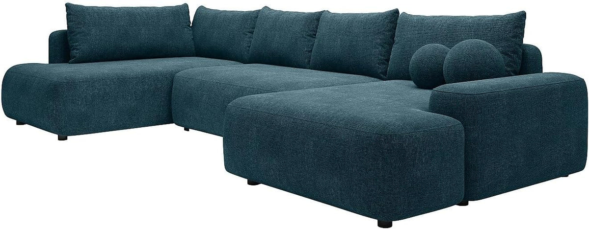 Divano angolare Vente-unique, 360 × 204 × 87 cm, tessuto, Blu, trasformabile, sfoderabile, per soggiorno
