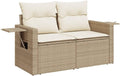vidaXL Divano da giardino 2 posti con cuscini e tavolino pieghevole, Beige, polyrattan, rivestimenti sfoderabili