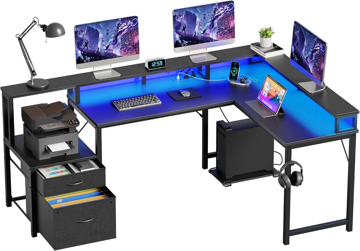 Scrivania YOUDENOVA, 168 × 100 cm, Nero, con porta USB, per ufficio