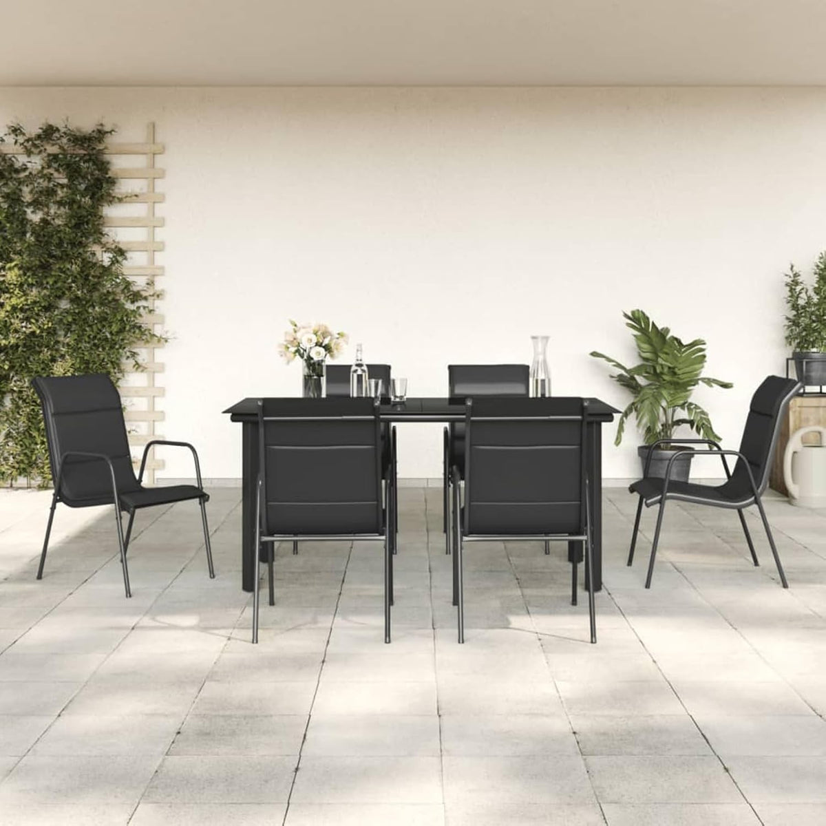 Set da pranzo IKAYAA, 7 pezzi, 6 sedie, acciaio, textilene, per giardino e terrazzo