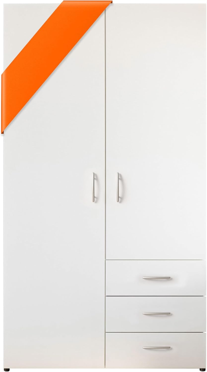 Armadio guardaroba Stella Trading, 2 ante, 101 × 176 × 51 cm, Bianco, per camera da letto