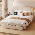 Letto MINGZHE, matrimoniale, 160 × 200 cm, velluto, Beige, regolabile, con rete a doghe, con porta USB, imbottito, per camera da letto