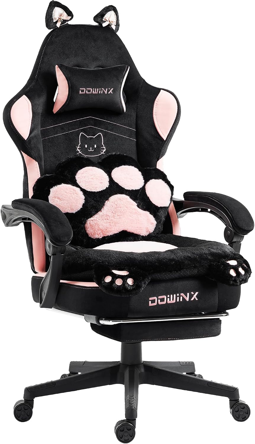 Dowinx Sedia gaming, tessuto, con poggiapiedi, ergonomica, per ufficio