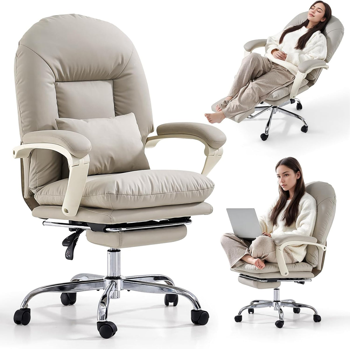 Sedia da ufficio EMIAH, Beige, pelle, per ufficio