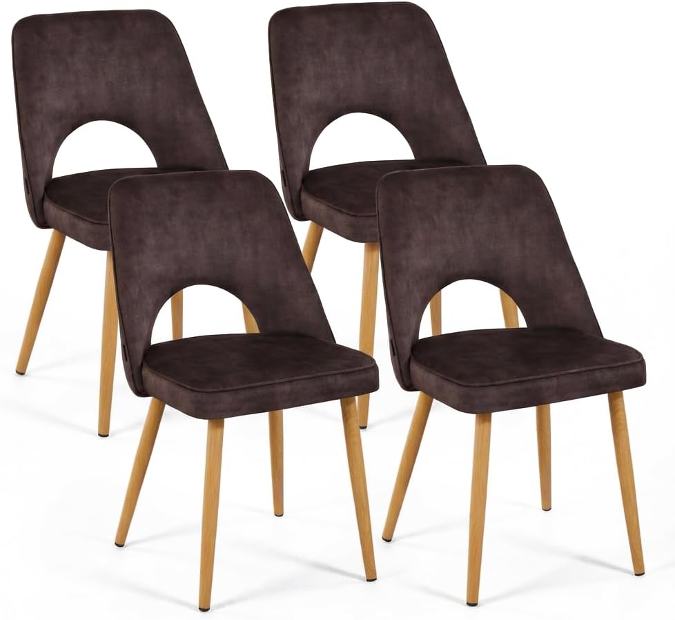 Set di sedie da pranzo Brigros, Oblo, Marrone, 4 sedie, legno, metallo, per sala da pranzo e cucina