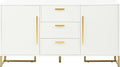 Credenza Azkoeesy, 3 cassetti, 2 ante, 145 × 40 × 75 cm, metallo, Bianco, con contenitore, per soggiorno e sala da pranzo