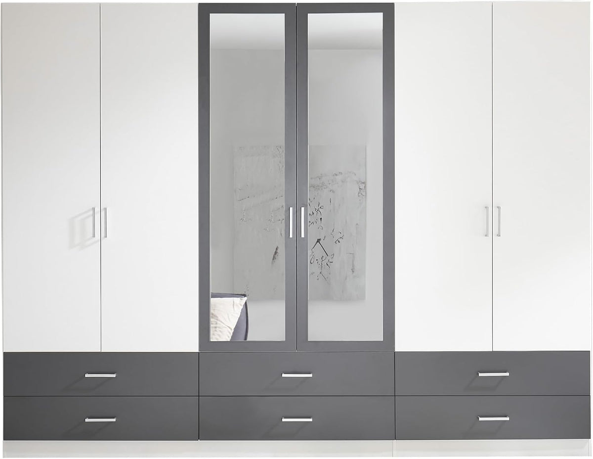 Armadio AVANTI TRENDSTORE, 272 × 211 × 55 cm, Bianco, 6 ante, 6 cassetti, legno