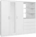 Armadio Forte, 3 ante, 4 cassetti, 199 × 181 × 52,7 cm, legno, Bianco, 2 specchi