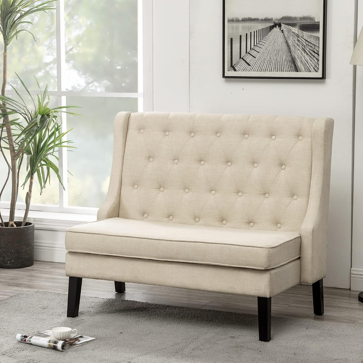 Divano Andeworld, 116,8 × 76,2 × 99,8 cm, Beige, imbottito, lino, per soggiorno