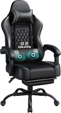 Sedia gaming Yaheetech, Nero, metallo, massaggiante, ergonomica, con cuscino, reclinabile, con poggiapiedi, con poggiatesta, per ufficio