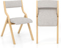 Sedia COSTWAY, 2 sedie, 48 × 60 × 78 cm, legno massello, lino, Naturale, pieghevole, imbottita