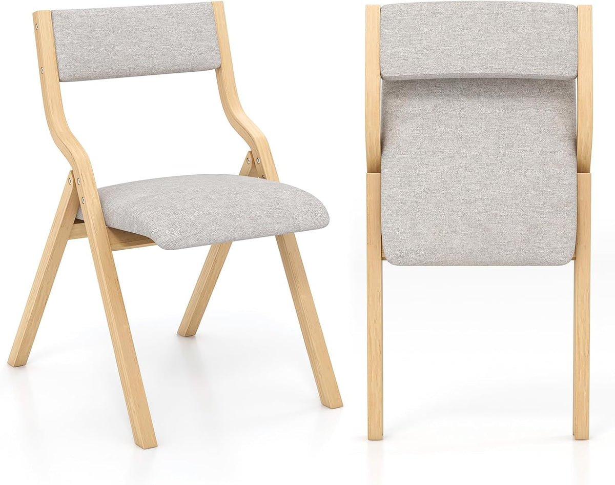 Sedia COSTWAY, 2 sedie, 48 × 60 × 78 cm, legno massello, lino, Naturale, pieghevole, imbottita