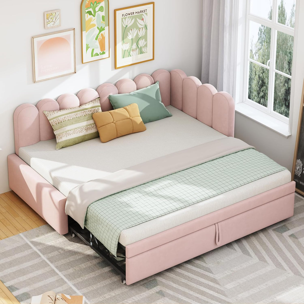 Divano letto Kebnor, 180 × 200 cm, 2 in 1, imbottito, velluto, per soggiorno