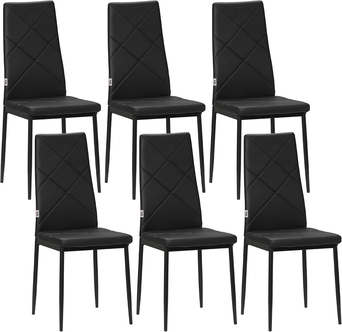 HOMCOM Set di sedie da pranzo, 6 sedie, Nero, pelle, per sala da pranzo e cucina