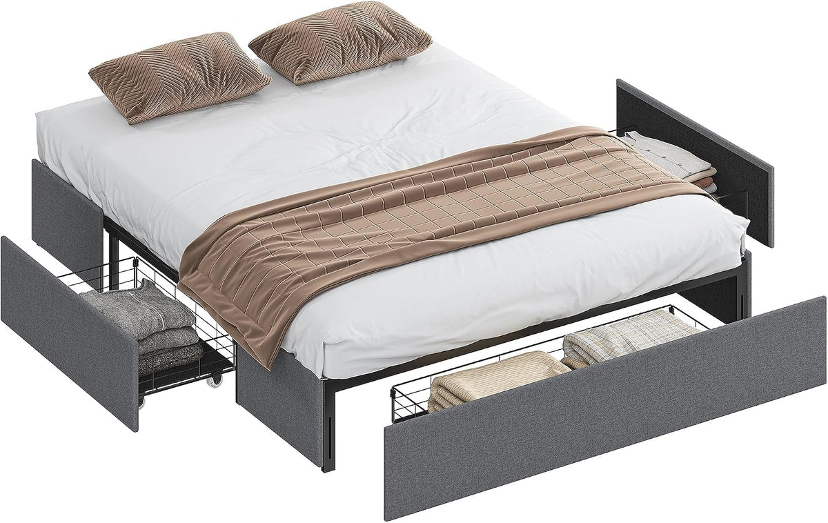 HOMCOM Struttura letto, 160 × 190 cm, Grigio, 3 cassetti, matrimoniale, legno, per camera da letto