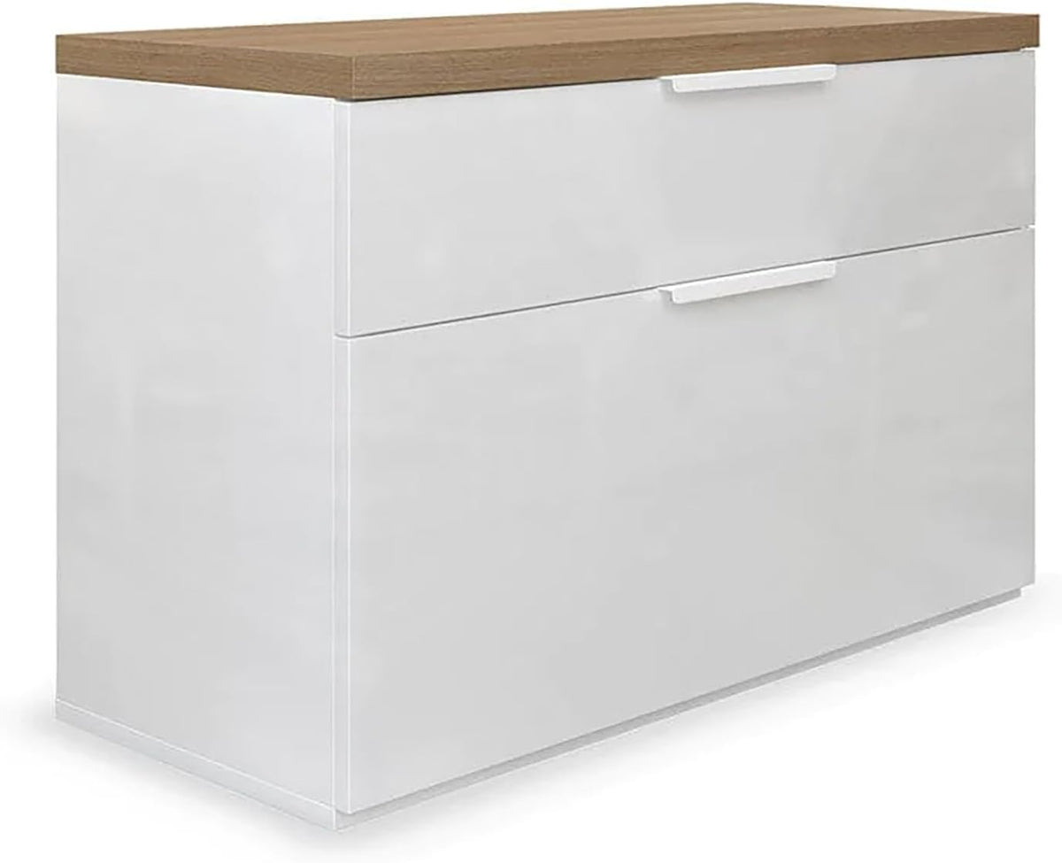 Composad Scarpiera con panca, 1 cassetti, 82,5 × 53 × 35,3 cm, Bianco/Rovere, con contenitore