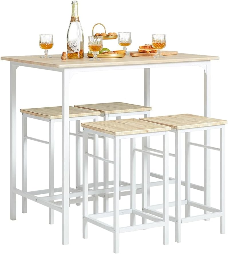 Set da pranzo da giardino SoBuy, OGT11-WN, 100 × 60 × 87 cm, 32 × 32 × 57 cm, 4 sgabelli, legno, per giardino e terrazzo