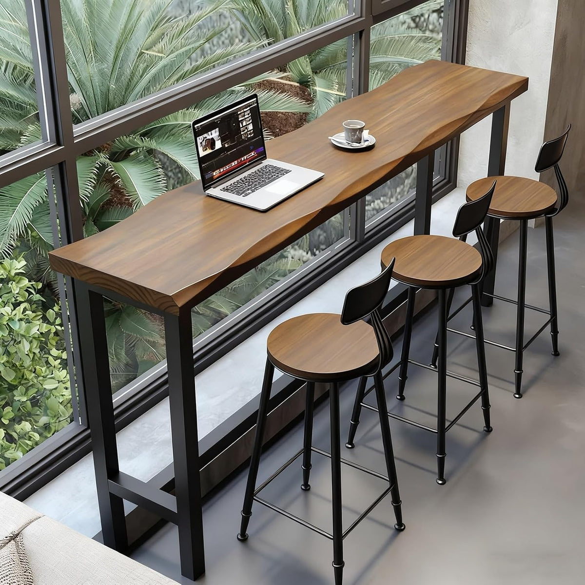 Tavolo da bar SEIFE, legno massello, Tavolo da pranzo moderno con bordo vivo, senza sgabelli(120cm/47.2in)