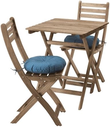 IKEA ASKHOLMEN Set da giardino Grigio/Marrone, tavolo e 2 sedie con cuscini, acacia massiccia, 491.835.31