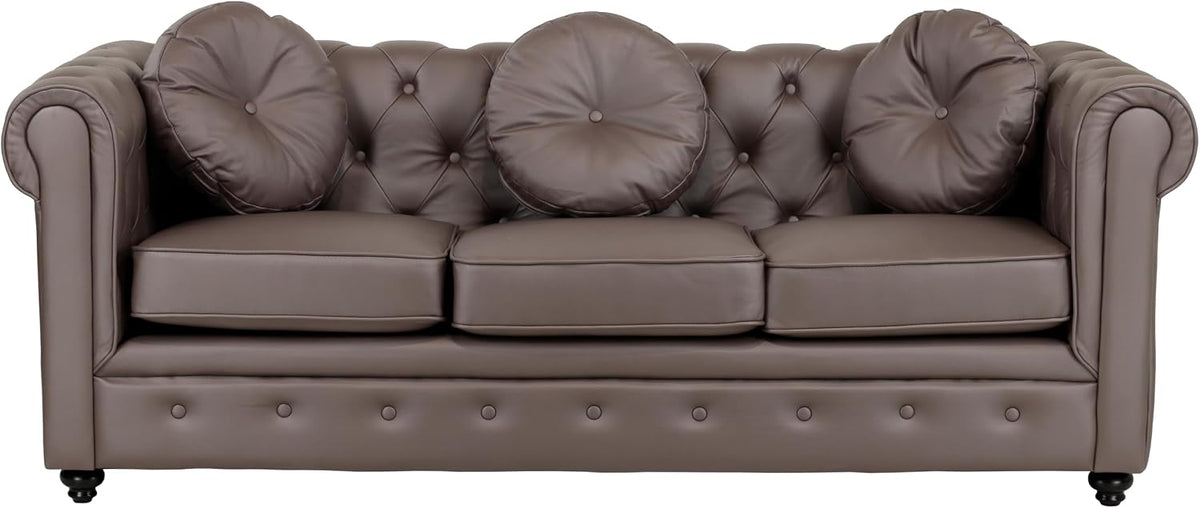 Divano Totò Piccinni, 198 × 88 × 74 cm, 3 posti, Marrone, legno, similpelle, per soggiorno