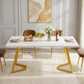 Lailang Tavolo da pranzo 140 × 80 × 75 cm, Bianco/Oro, piano effetto marmo, gambe in metallo, per 6 persone