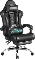 Sedia gaming Yaheetech, Nero, reclinabile, metallo, massaggiante, ergonomica, per ufficio