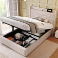 Letto contenitore Ctastay CAABN616AAGAAB, matrimoniale, misura 90 × 200, lino, Beige, con contenitore, con rete a doghe, con porta USB, imbottito