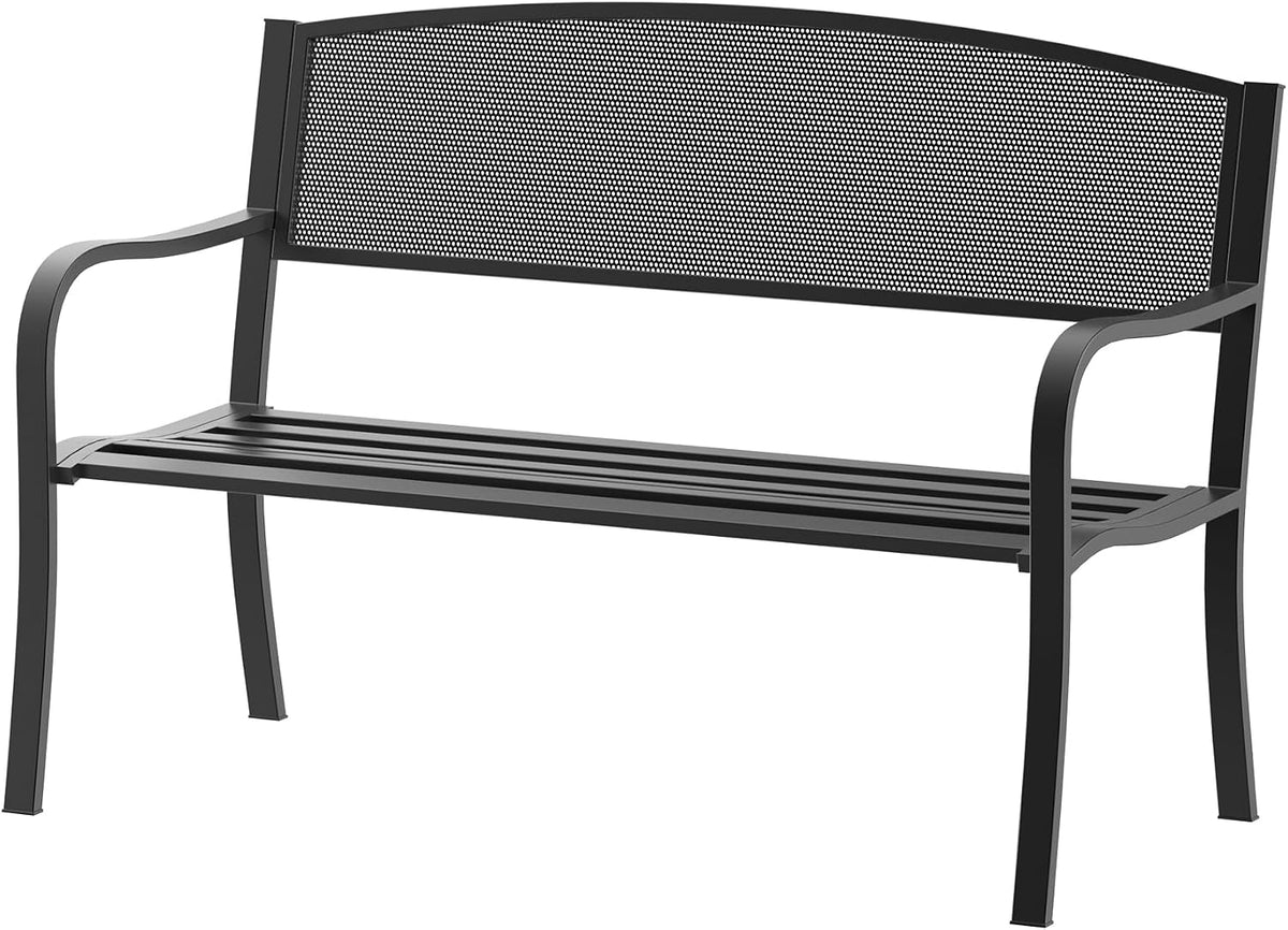 Panca Outsunny, 127 × 60 × 85cm, Nero, metallo, per giardino e terrazzo