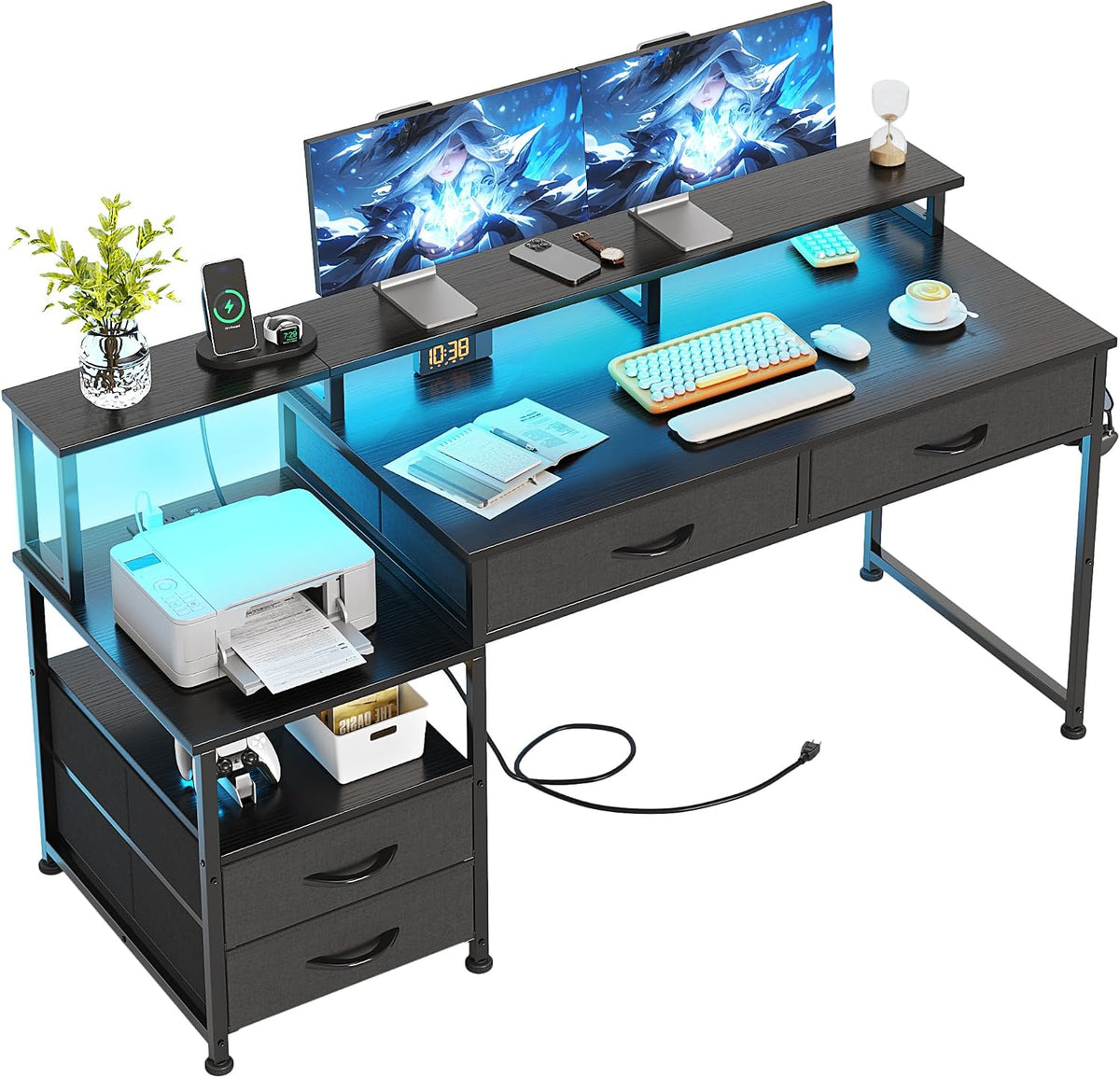 Scrivania MUTUN, 135 cm, legno, tessuto, con porta USB, per ufficio