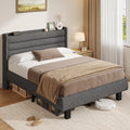 iPormis Letto imbottito 140 × 200 cm, Grigio scuro, testiera effetto lino, struttura in metallo, senza materasso