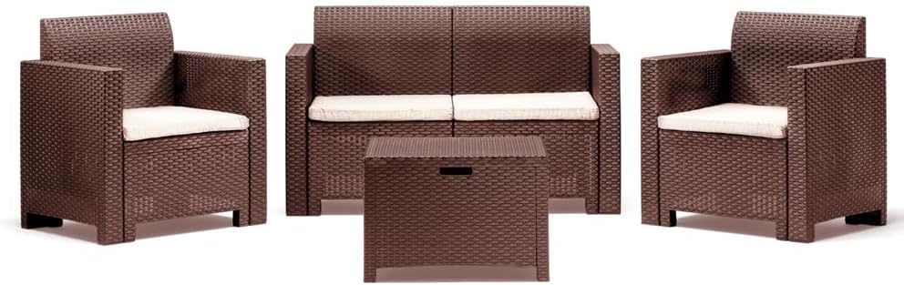 Set di mobili da giardino, rattan, Marrone scuro, per giardino e terrazzo