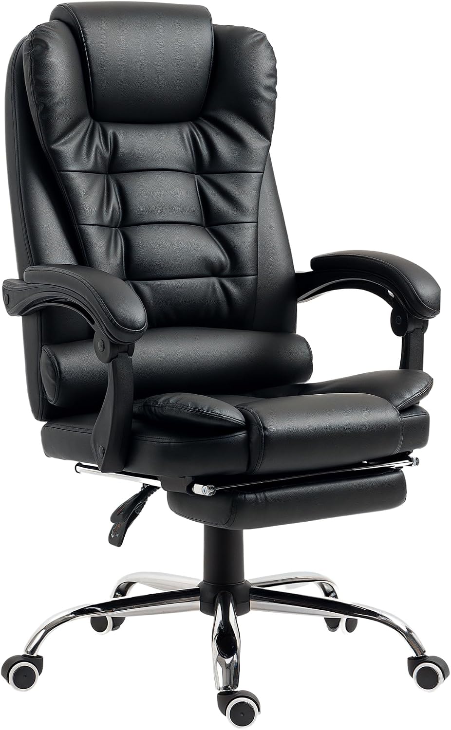 HOMCOM Sedia da ufficio, Nero, pelle, ergonomica, per ufficio